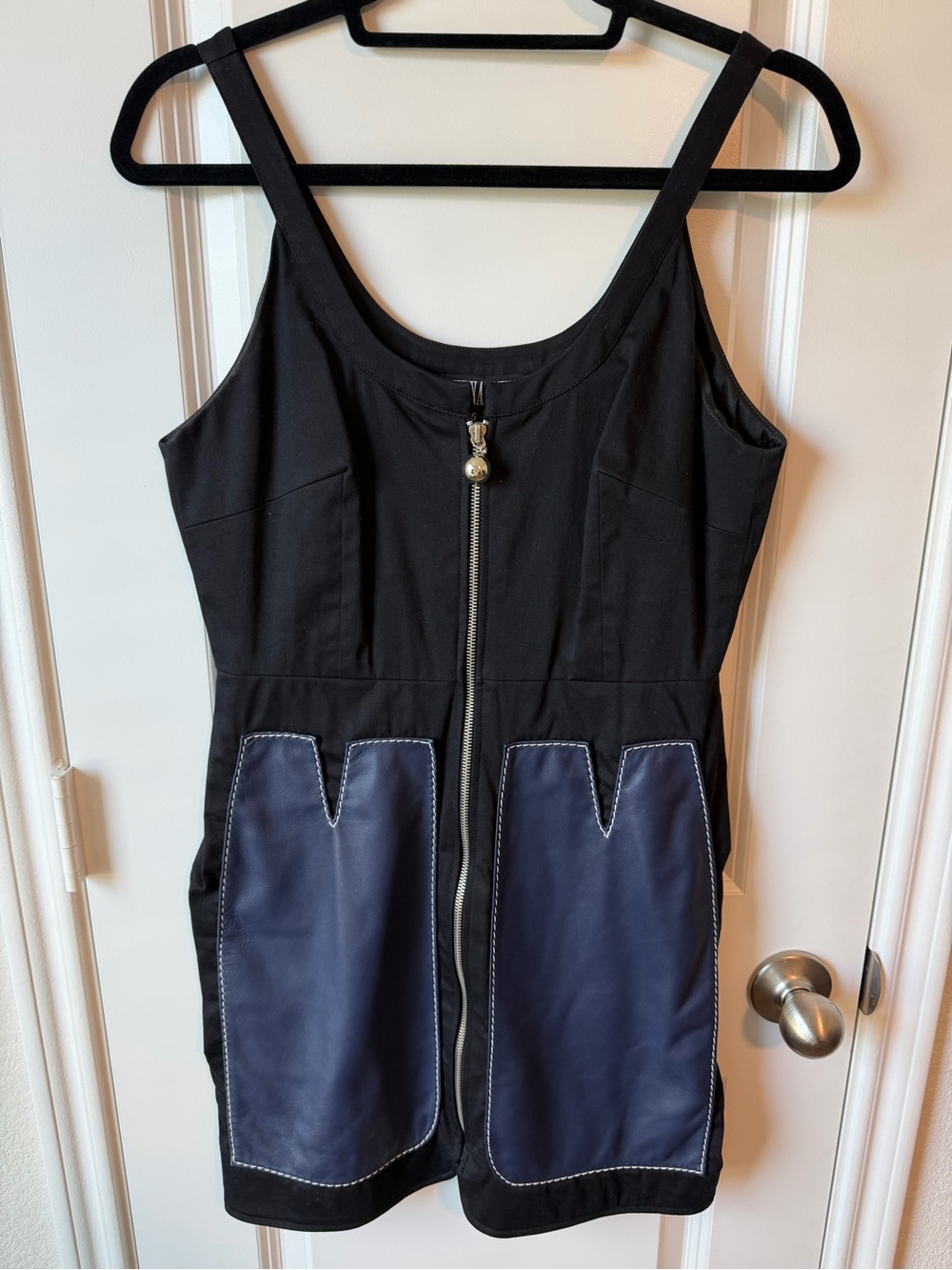 Vena Cava Black Mini Dress with Navy Front Panels
